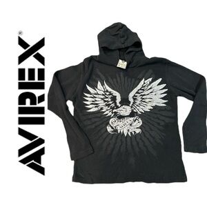 Avirex Men’s Black Waffle‎ Eagle Hoodie - Size L